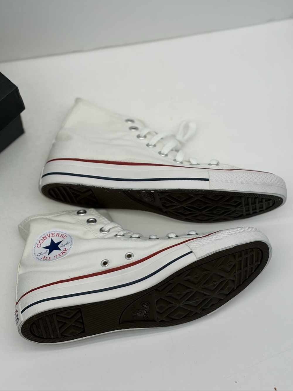 Converse Men’s Unisex White High Top Sneakers with Red & Navy Accents - Picture 8 of 13